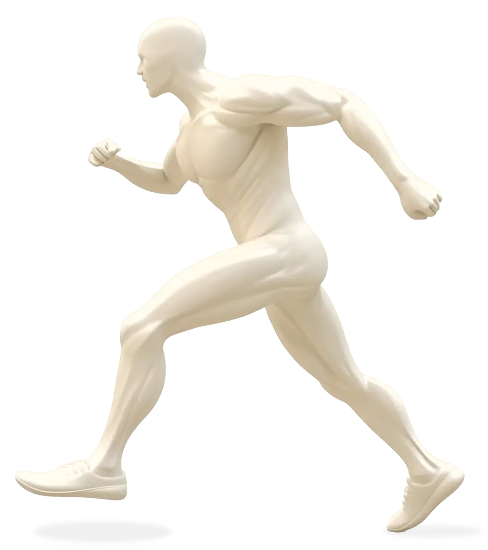Stylized running figure highlighting six common areas we treat