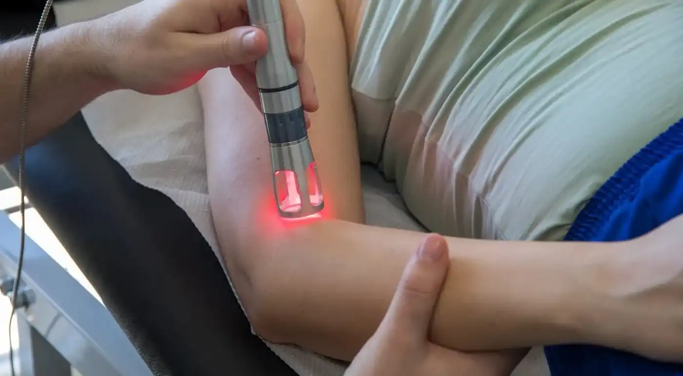Physical therapist treating a patient with a therapy device